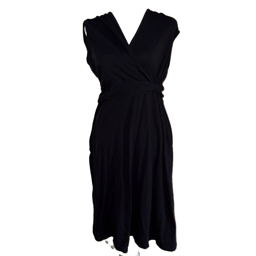 Lands End Womens Size Medium 10-12 Black Cap Sleeve Side Knot Black Dress